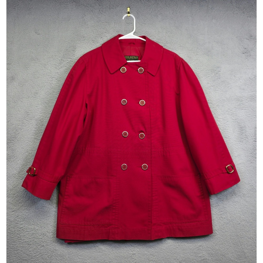 Samuel Martin Raincoat Womens XL Red Double Breasted Retro Mod Outdoor Trench